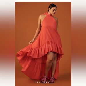 Erika Pena for Anthropologie High-Low Coral Dress M/L